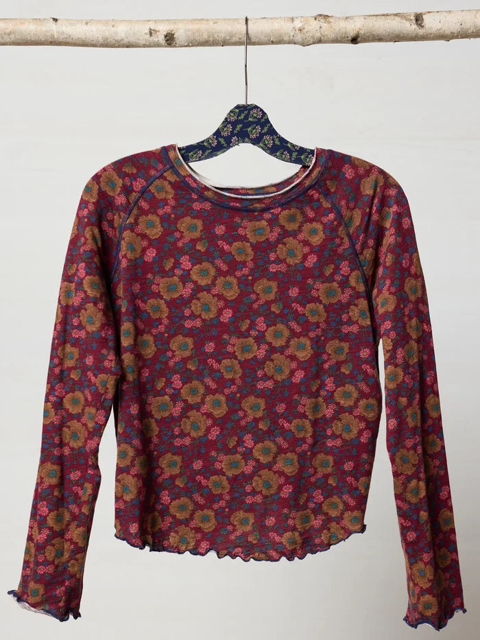 Lily Knit Cotton Long Sleeve Tee Shirt - Cranberry Brown Floral-view 1