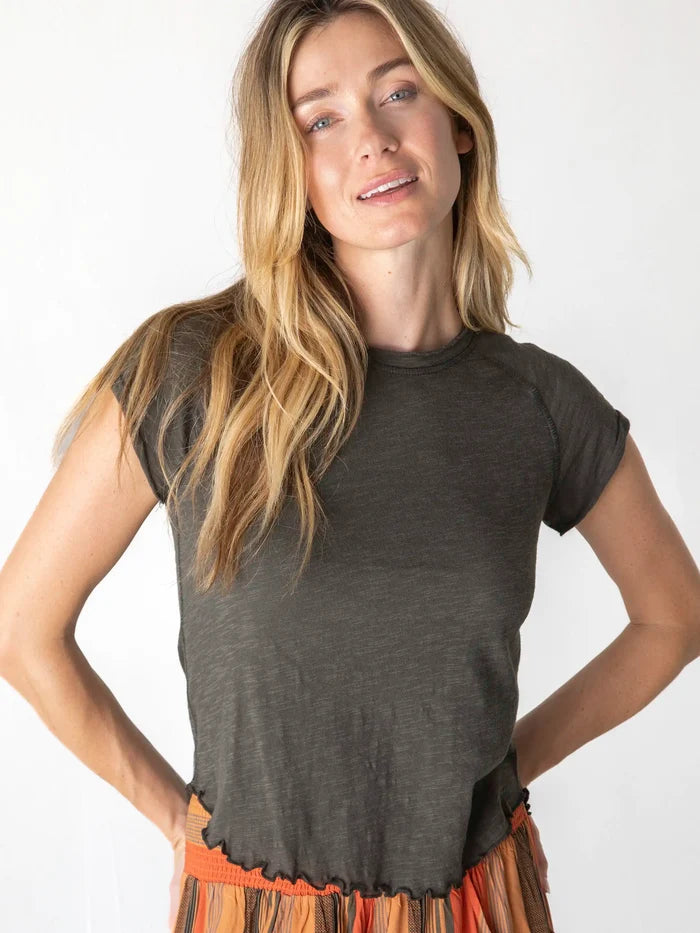 Lily Cotton Short Sleeve Tee Shirt - Charcoal-view 1
