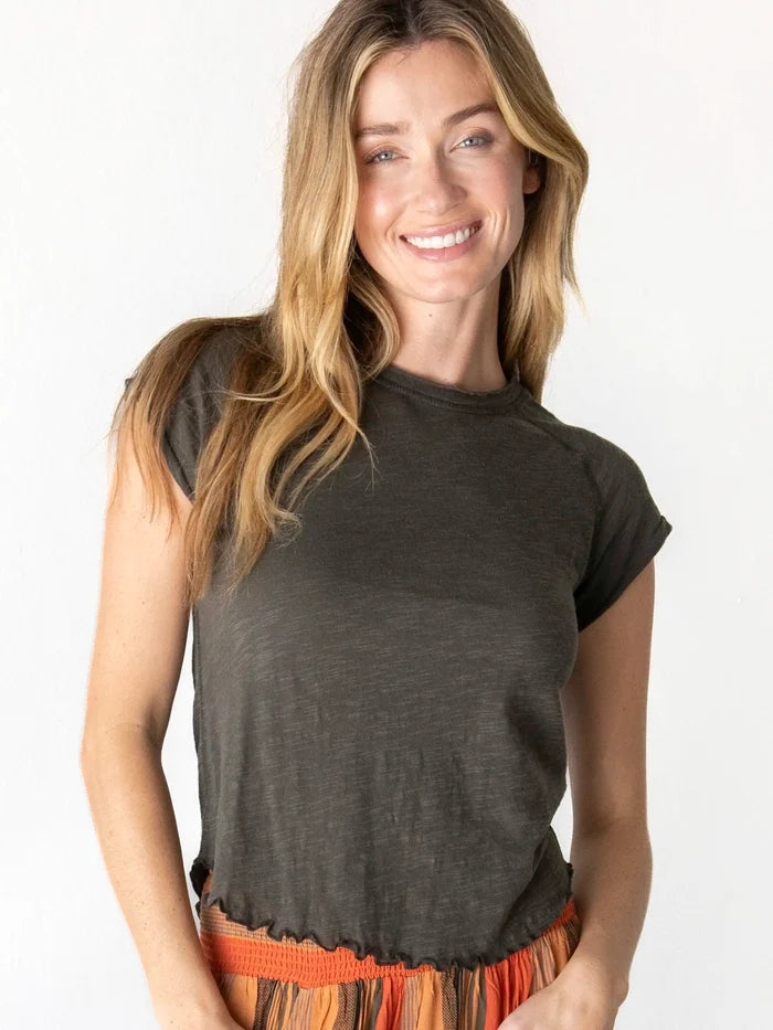 Lily Cotton Short Sleeve Tee Shirt - Charcoal-view 4