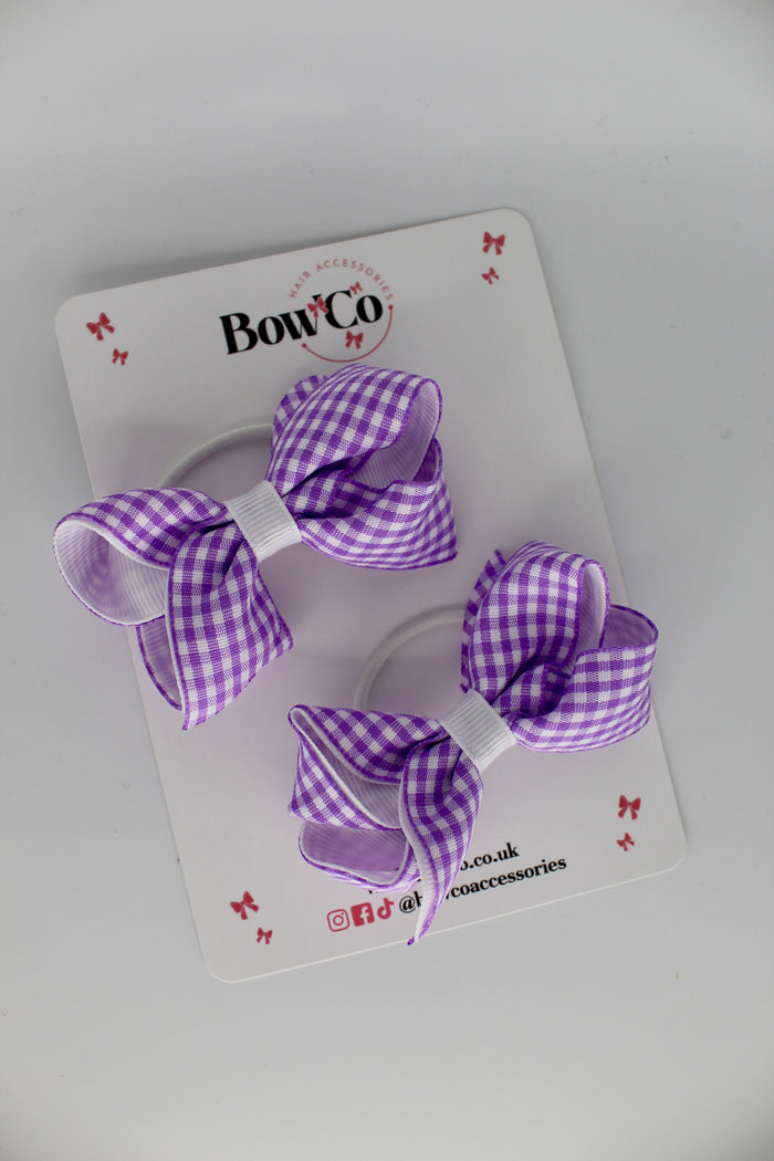 Loop Bow Set - Lilac Gingham School Bow - Elastic