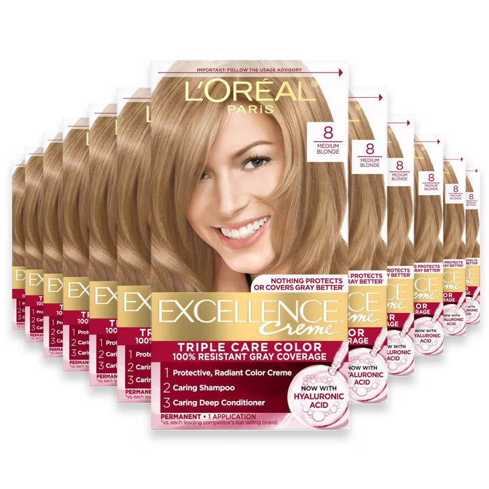 L’Oréal Excellence Creme Hair Color, #8 Medium Blonde - 12 Pack