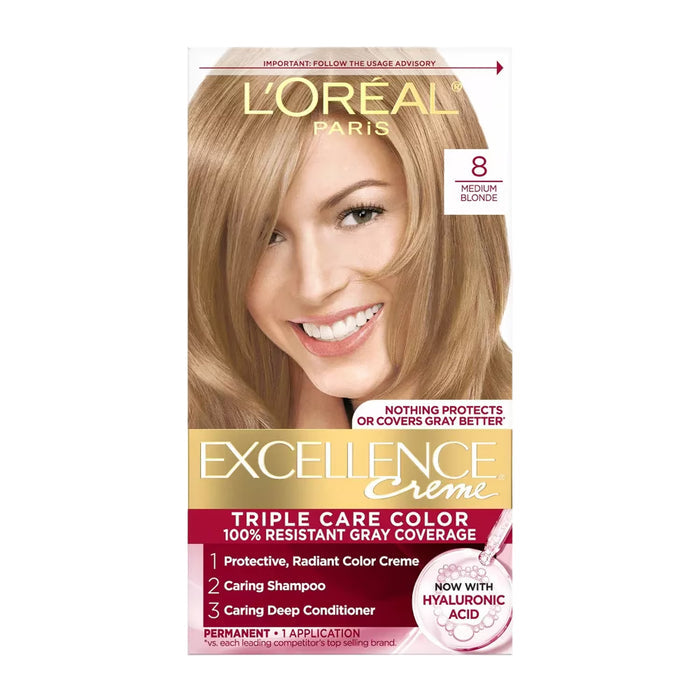 L’Oréal Excellence Creme Hair Color, #8 Medium Blonde - 12 Pack