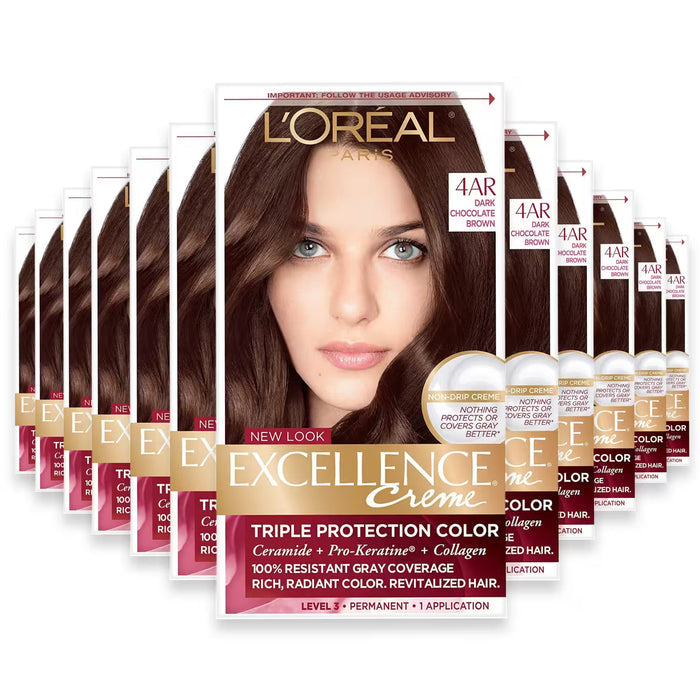 L’Oreal Paris Excellence Crème Permanent Hair Color Kit, 4AR Dark Chocolate Brown - 12 Pack