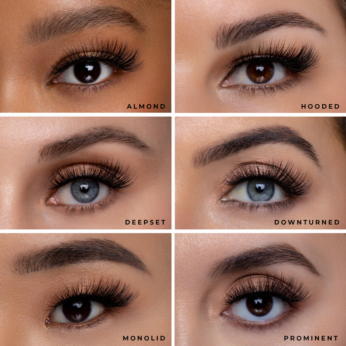 Madison eyelash styles collage showing almond hooded deepset and downturned eye shapes