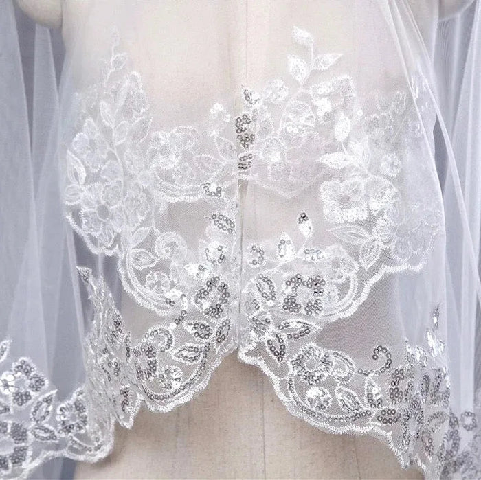 Wedding Veils - Lace Edge Cathedral Bridal Veil - Available in White and Ivory