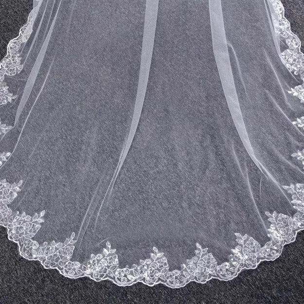 Wedding Veils - Lace Edge Cathedral Bridal Veil - Available in White and Ivory