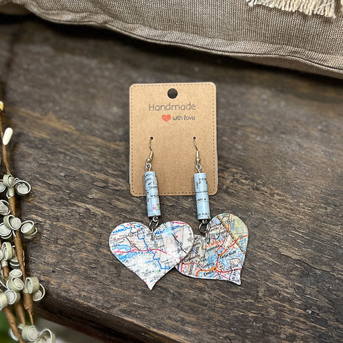 Map Heart Dangle Earrings