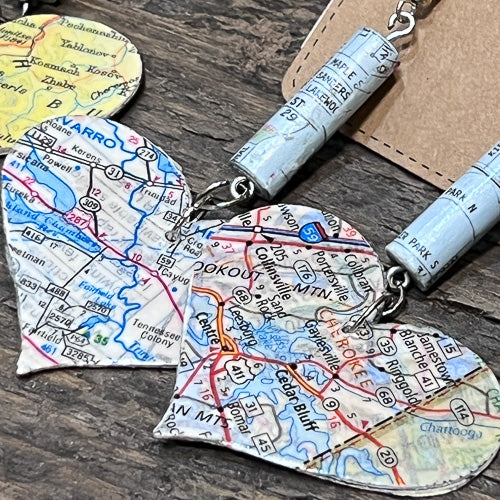Map Heart Dangle Earrings