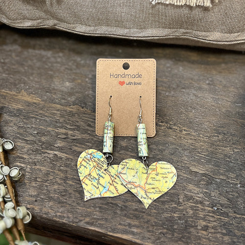 Map Heart Dangle Earrings