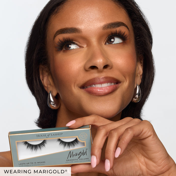 Model posing with Marigold lashes.
