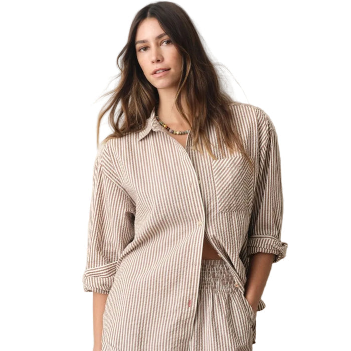 Marine Layer Women's Gracey Long Sleeved Oversized Seersucker Button Up Top