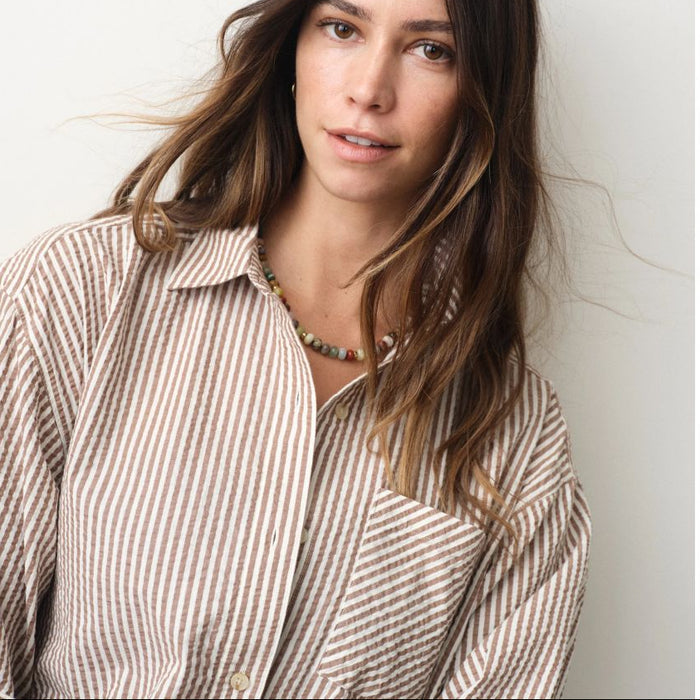 Marine Layer Women's Gracey Long Sleeved Oversized Seersucker Button Up Top
