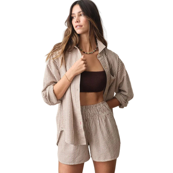 Marine Layer Women's Gracey Long Sleeved Oversized Seersucker Button Up Top