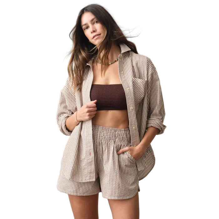 Marine Layer Women's Gracey Long Sleeved Oversized Seersucker Button Up Top