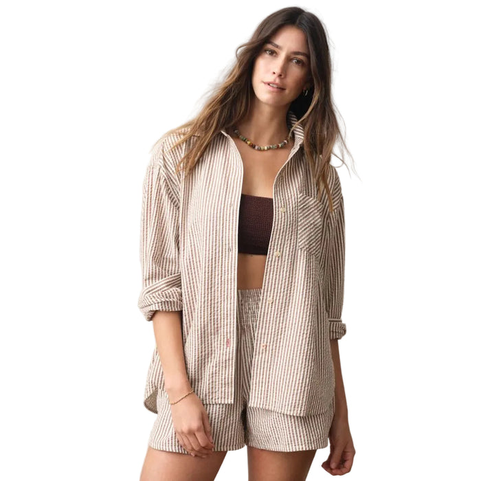 Marine Layer Women's Gracey Long Sleeved Oversized Seersucker Button Up Top