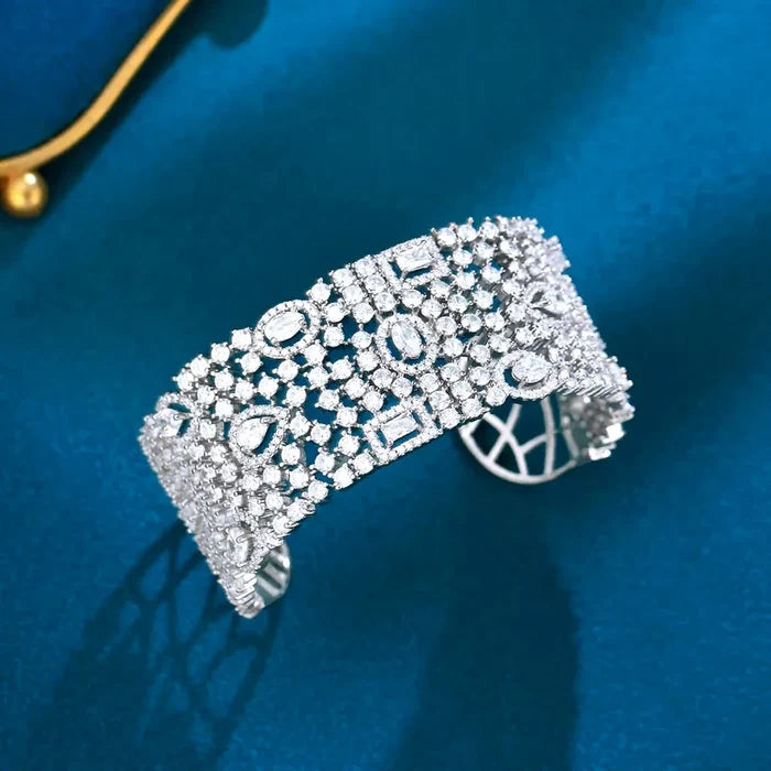 Wedding Jewelry - Cubic Zirconia Bridal Cuff Bracelet - Available in Silver and Gold