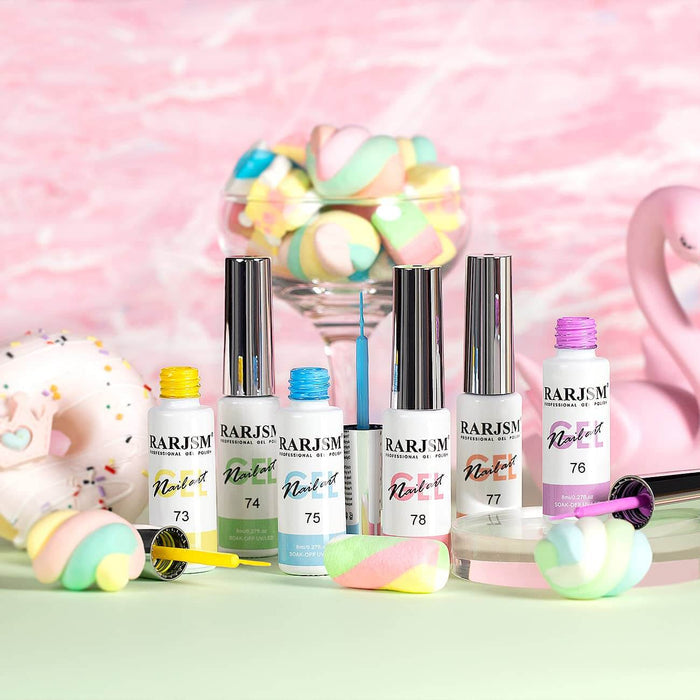 RARJSM marshmallow pastel gel liner 6 bottles set 73-78 precision brush nail art tools TPO HEMA free 8ml