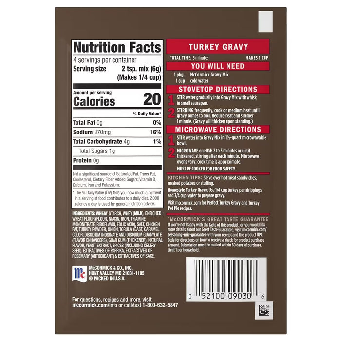 McCormick Turkey Gravy Mix, 0.87 oz - 24 Pack