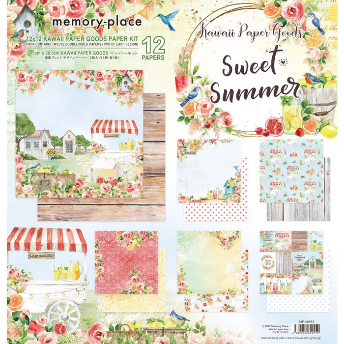 Memory Place - Kawaii Paper Goods Collection Pack 12"X12" - Sweet Summer, 6 Designs/2 Each. The perfect addition to scrapbook pages, cards and more! This 12x12 inch Collection pack contains 12 double-sided printed papers (2 each of 6 designs). Imported. Available at Embellish Away located in Bowmanville Ontario Canada.
