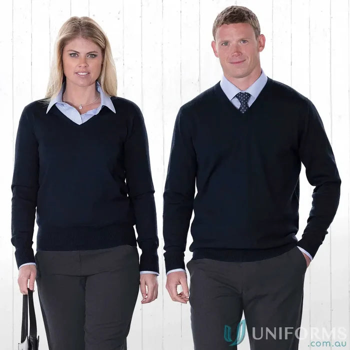 Gear For Life EGMDP Merino Detailed Vee Sweater in Dark Blue Australian Merino Wool in Navy front product image