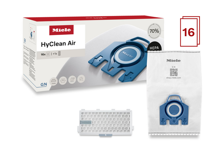 Miele GN Performance Pack HyClean Air 16 vacuum bags and a HEPA filter SKU 12911280