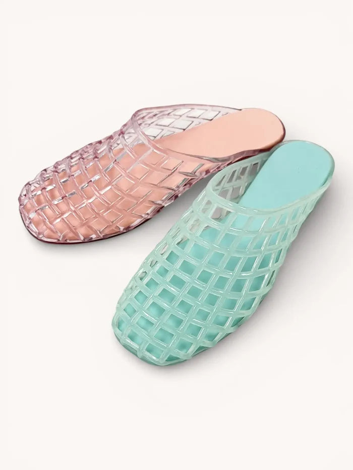 Mint Modern Lattice Woven Mesh Soft Pvc Jelly Mule Flats