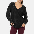 Mono B Mineral Wash Cotton Blend Deep V- Neck Long Sleeve