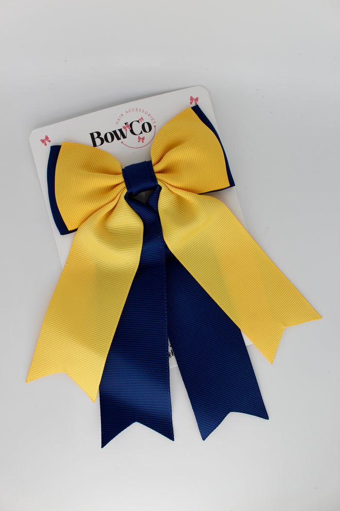 Navy Blue and Yellow Gold - Classic Tail Bow - Clip