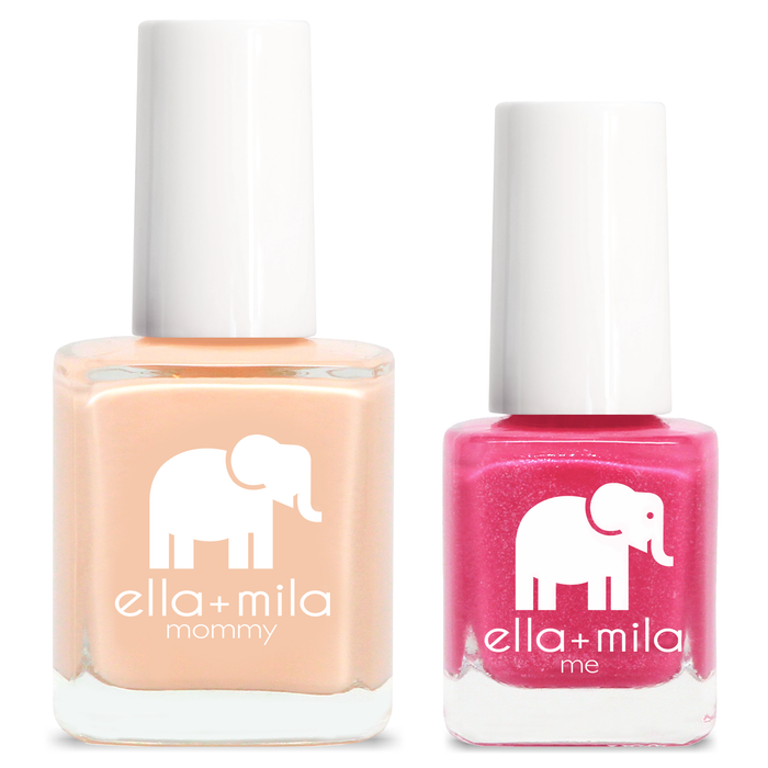 Mommy & Me set: Nude Attitude peach nude and Pretty Princess pink nail polish bottles