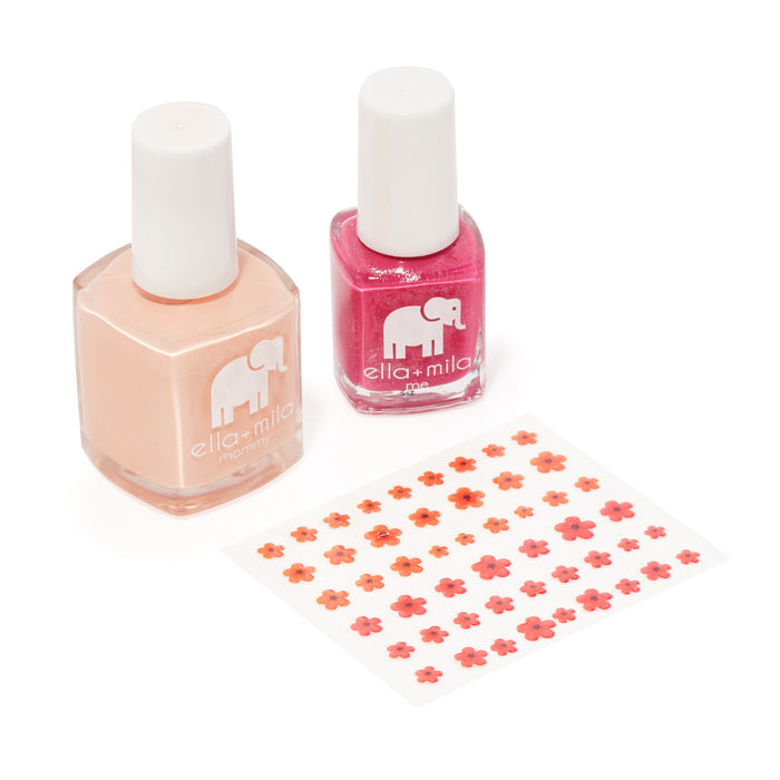 Mommy & Me Nude Attitude + Pretty Princess set with flower nail stickers