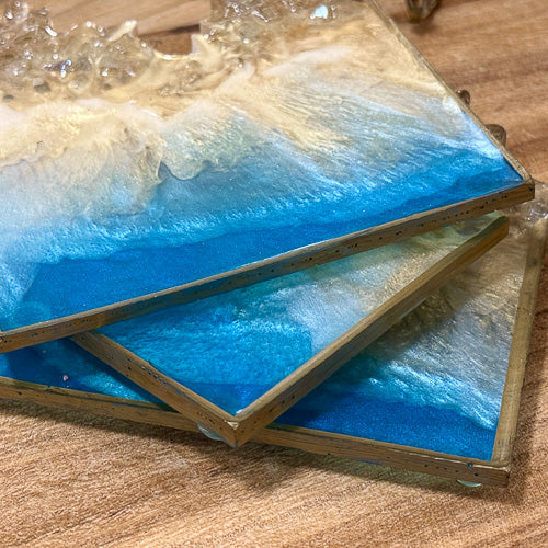 Ocean Blue & Gold Coaster Set