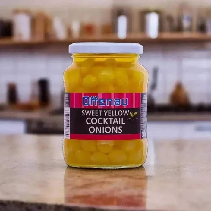 Offenau Cocktail Onions yellow 340g jar with pickled white onions in brine from Spain