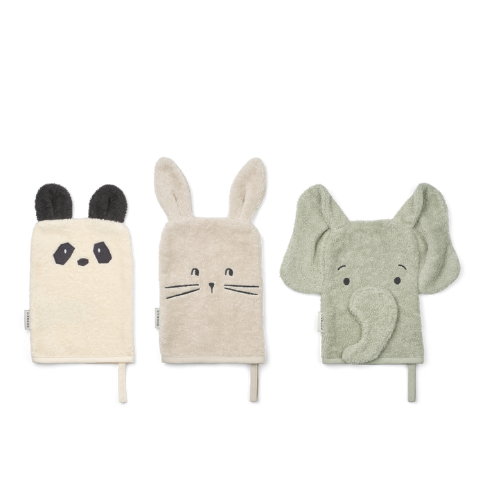 Liewood - Organic Cotton Wash Cloth - Set of 3 - Sylvester - Dove Blue Mix (NEW)