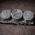 Oriental Obsidian handcrafted dragon guest soaps with tussah silk, green tea, camellia oil rich lather by Southern Luxe Savon