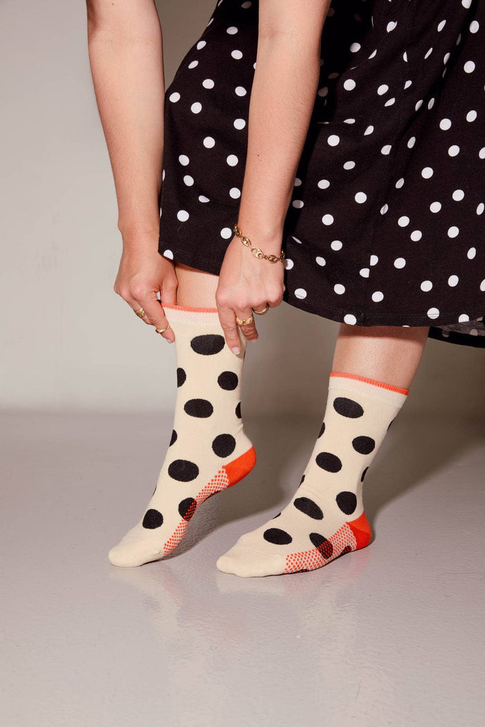 Panhandle Classic Dot Crew Socks — Cream | Hooray Sock Co.