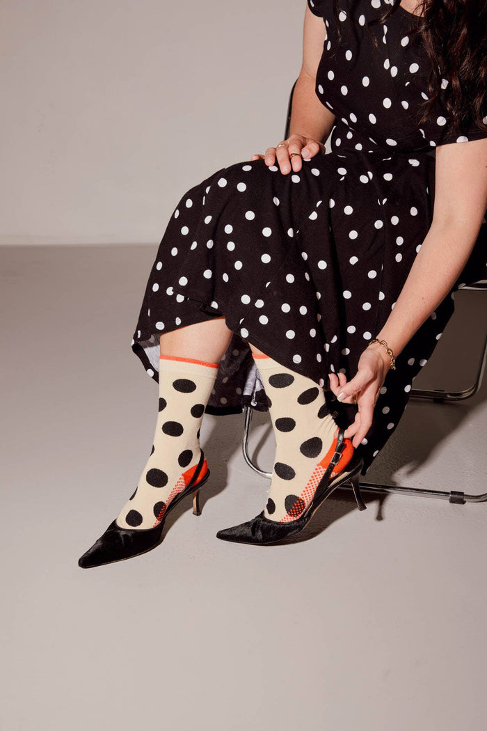 Panhandle Classic Dot Crew Socks — Cream | Hooray Sock Co.