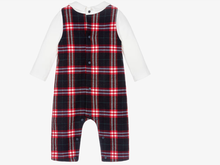 PATACHOU Baby Boys Navy Blue & Red Tartan Check Romper