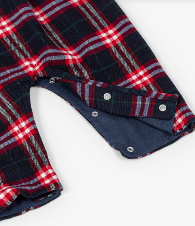 PATACHOU Baby Boys Navy Blue & Red Tartan Check Romper