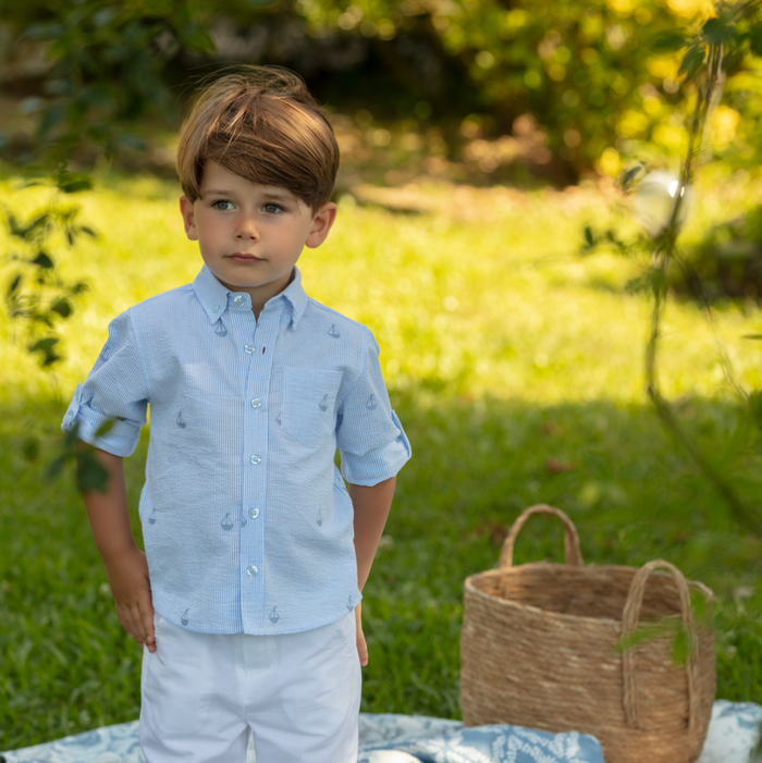 PATACHOU Blue shirt with boat embroidery