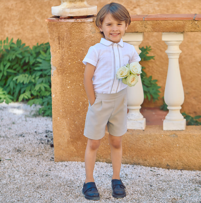 PATACHOU Boys Ivory Shirt & Beige Twill Shorts Set