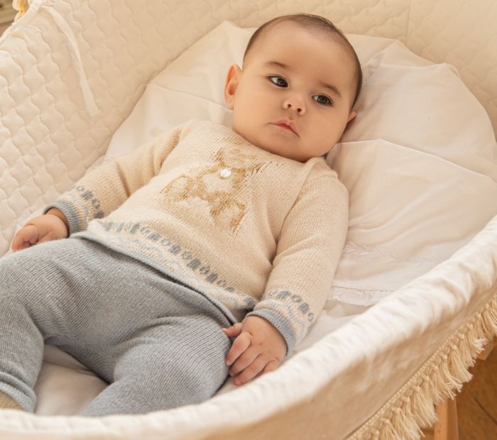 PATACHOU Ecru knit set with teddy bear