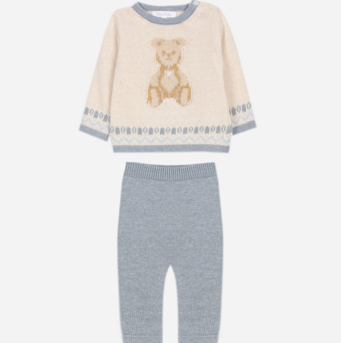 PATACHOU Ecru knit set with teddy bear