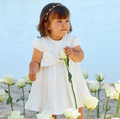 PATACHOU Girls Ivory Bow Pleated Crêpe Dress
