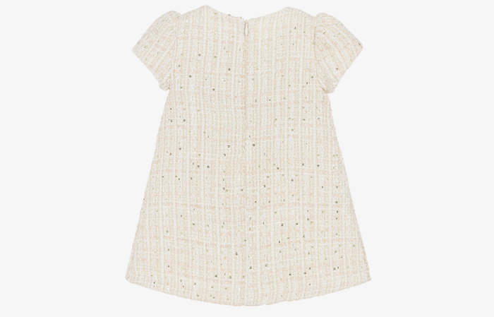 PATACHOU Girls Ivory Tweed Dress with Bow & Sequins
