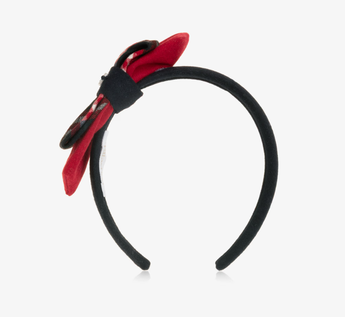 PATACHOU Girls Navy Blue & Red Tartan Bow Hairband