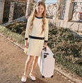 PATACHOU Girls Pale Beige & Black Pleated Dress