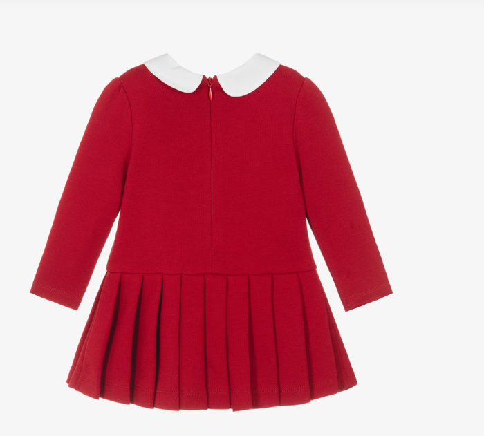 PATACHOU Girls Red Cotton Jersey Dress with Tartan Trims