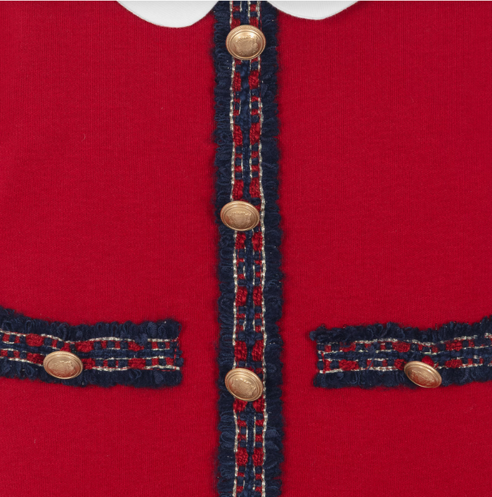 PATACHOU Girls Red Cotton Jersey Dress with Tartan Trims