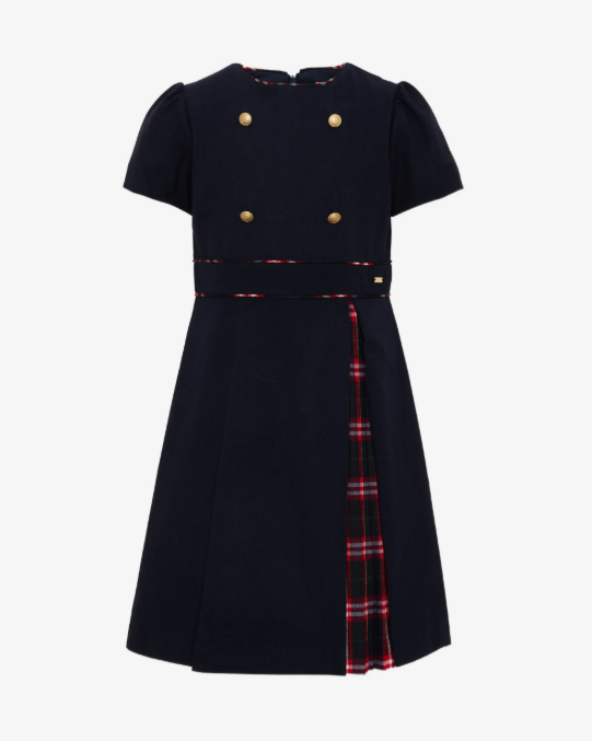 PATACHOU tartan-panel button-embellished dress