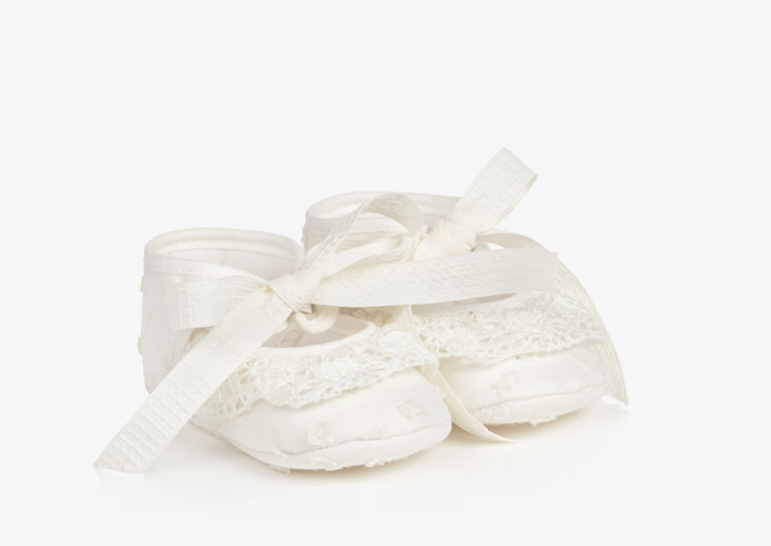 PAZ RODRIGUEZ Baby Girls Ivory Pre-Walker Shoes With Lace Trims
